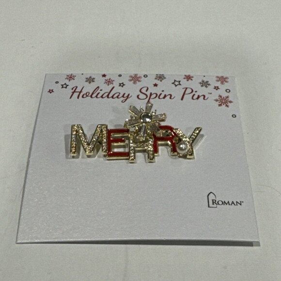 New Roman Christmas Pin Merry Holiday Spin 18kt Gold Finish D9 - Picture 1 of 2